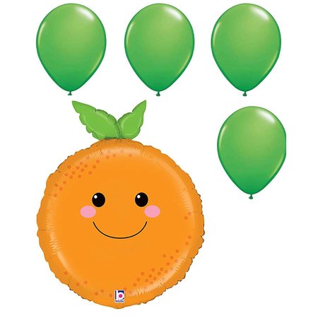 LOONBALLOON Food Balloons, 26 inch PRODUCE PALS - ORANGE, 4 green latex set LOON-LAB-35523-B-U